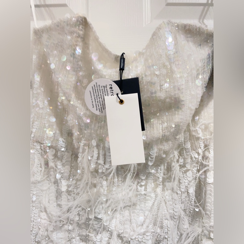 NWT Retrofete Anastasia Sequin Feather Dress - Picture 9 of 16